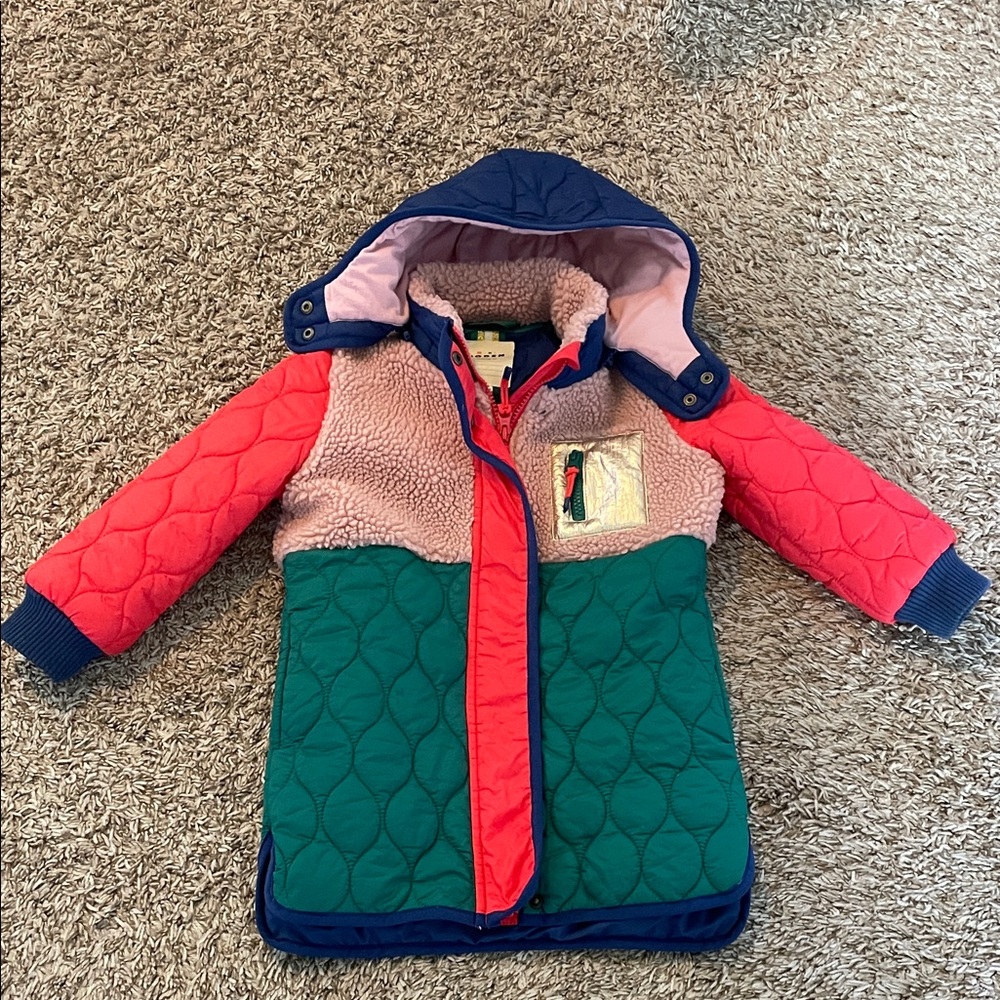Mini Boden Cosy Longline Coat Colorblock Jacket
